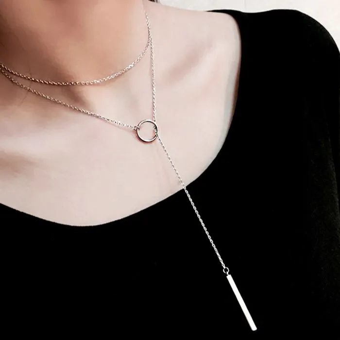 Crystal Circle Chain Thread Vintage 925 Sterling Silver Pendant