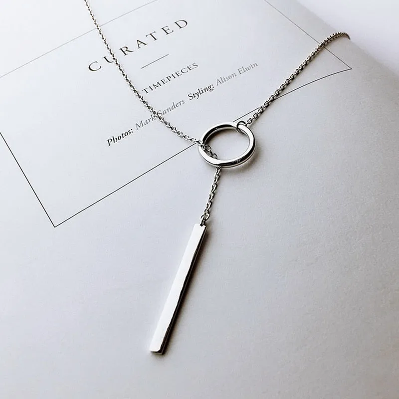 Crystal Circle Chain Thread Vintage 925 Sterling Silver Pendant