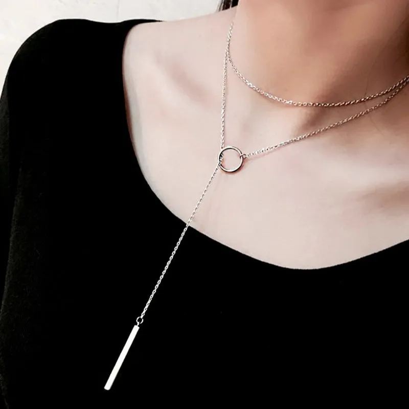 Crystal Circle Chain Thread Vintage 925 Sterling Silver Pendant