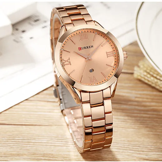 CURREN Stainless Steel Classic Women Calendar Quartz Wrist Watches