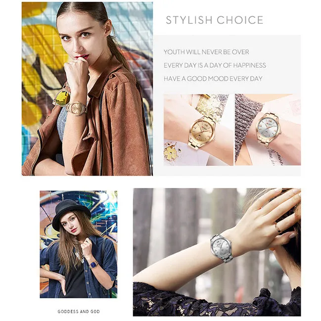 CURREN Stainless Steel Classic Women Calendar Quartz Wrist Watches