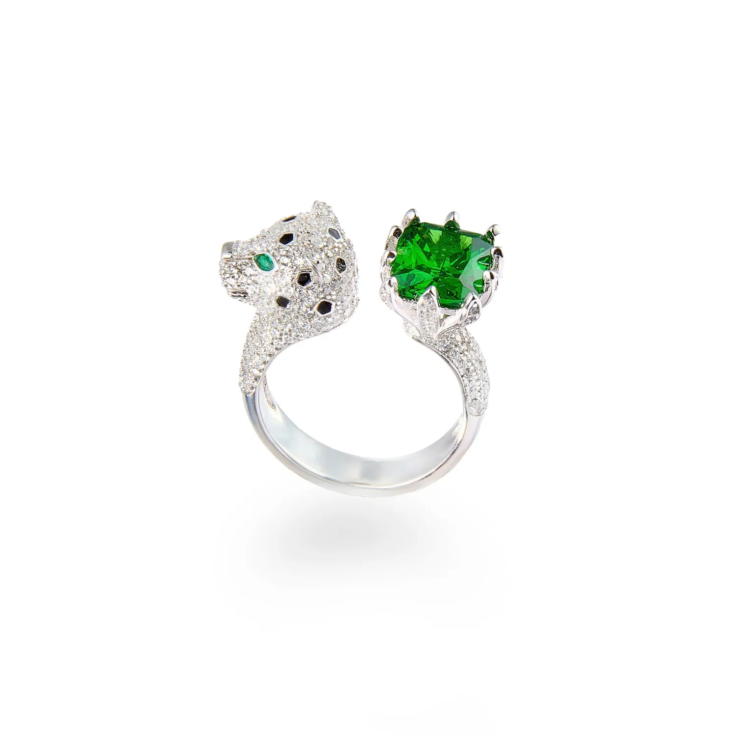 Cushion-Cut Emerald Panther Ring
