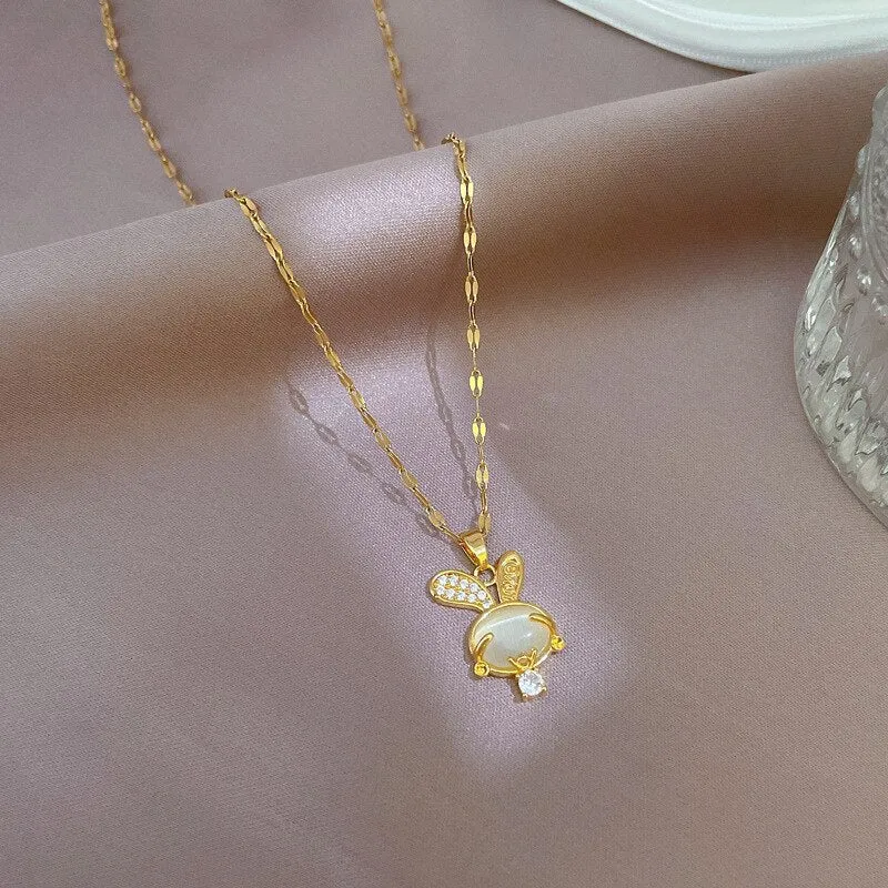 Cute Rabbit Pendant Necklace for Girls Women Korean Fashion Sweater Neck Chain Necklaces
