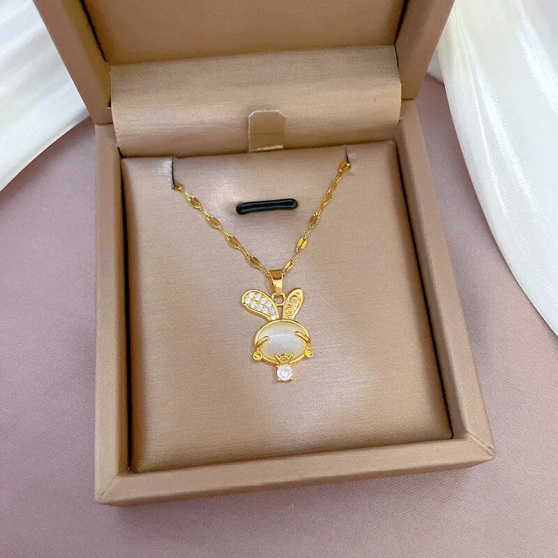 Cute Rabbit Pendant Necklace for Girls Women Korean Fashion Sweater Neck Chain Necklaces