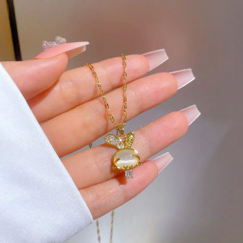 Cute Rabbit Pendant Necklace for Girls Women Korean Fashion Sweater Neck Chain Necklaces