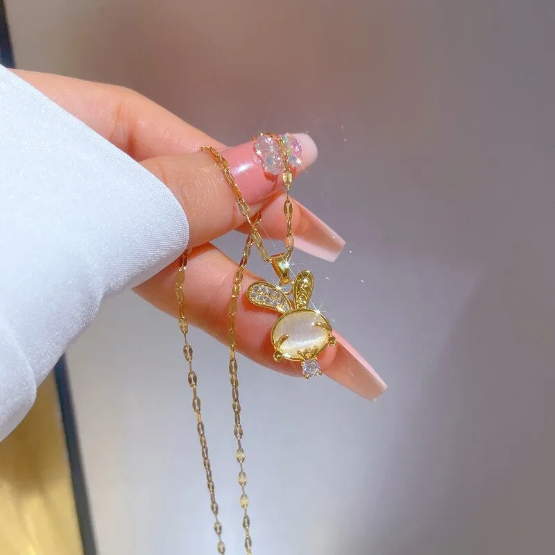 Cute Rabbit Pendant Necklace for Girls Women Korean Fashion Sweater Neck Chain Necklaces