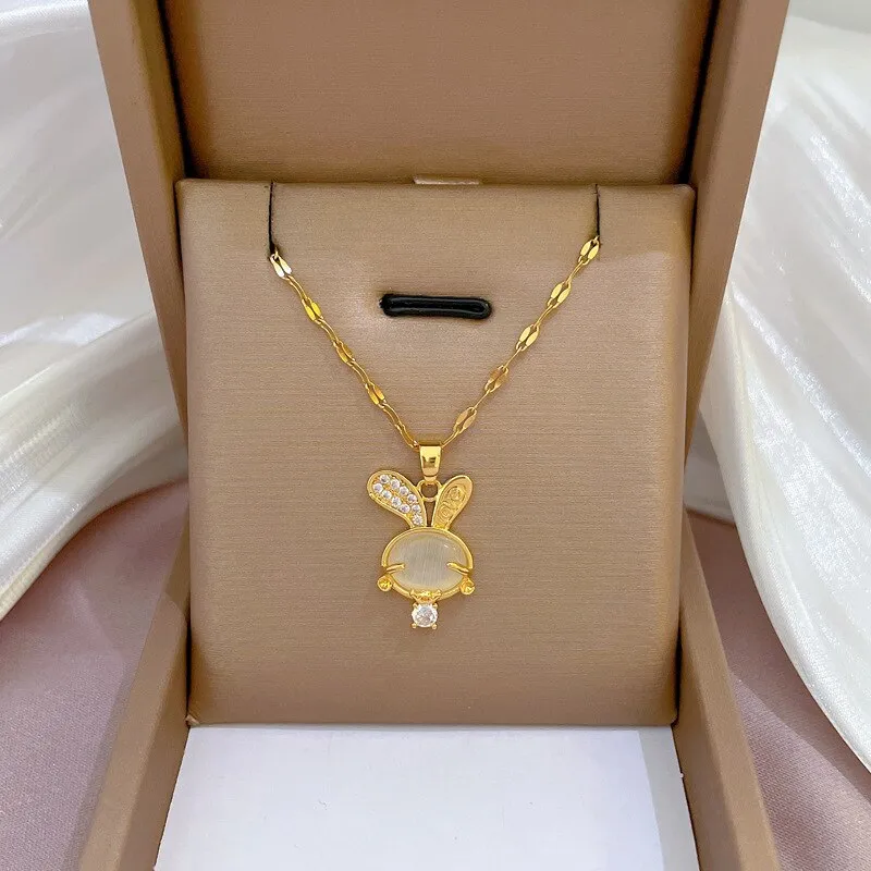 Cute Rabbit Pendant Necklace for Girls Women Korean Fashion Sweater Neck Chain Necklaces