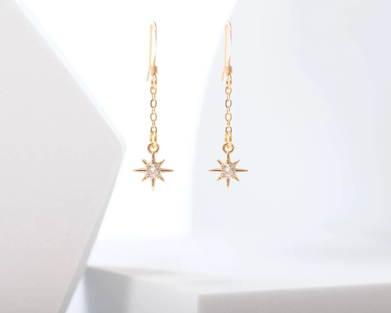 CZ Dainty Star Chain Earrings