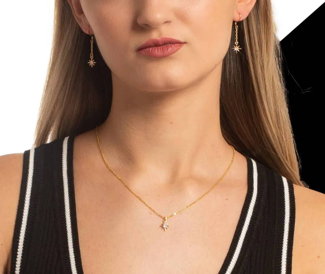 CZ Dainty Star Chain Earrings