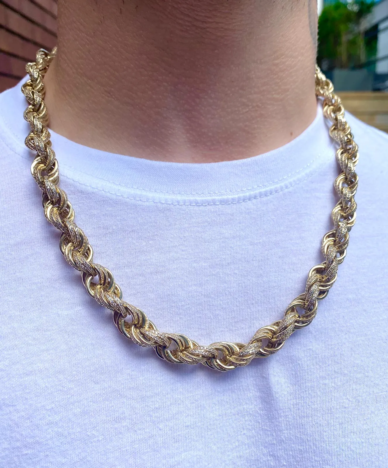 CZ Yellow Gold Rope Chain