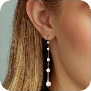 Dangle Earrings for Women Dainty Long Hanging Gold/Silver Chain Earrings Trendy Hypoallergenic Dangling CZ/Pearl Threader Earrings for Women Jewelry