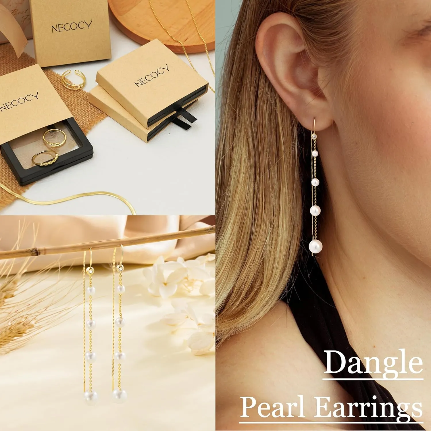 Dangle Earrings for Women Dainty Long Hanging Gold/Silver Chain Earrings Trendy Hypoallergenic Dangling CZ/Pearl Threader Earrings for Women Jewelry