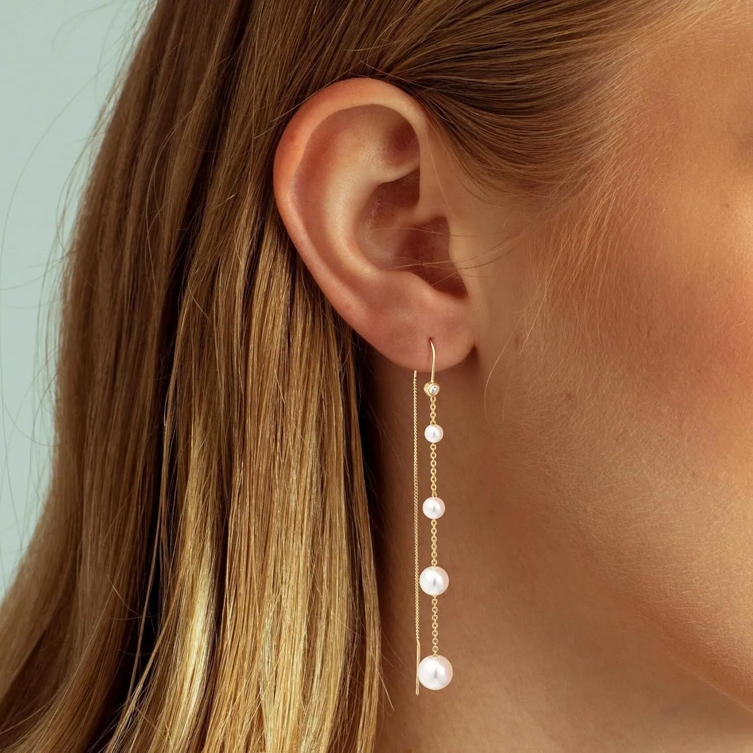 Dangle Earrings for Women Dainty Long Hanging Gold/Silver Chain Earrings Trendy Hypoallergenic Dangling CZ/Pearl Threader Earrings for Women Jewelry