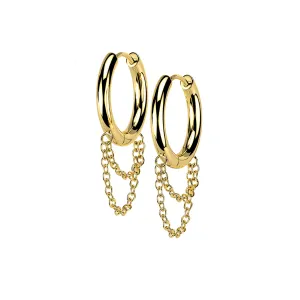 Double Chain Steel Hoop Earrings - Pair