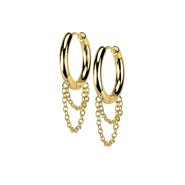 Double Chain Steel Hoop Earrings - Pair