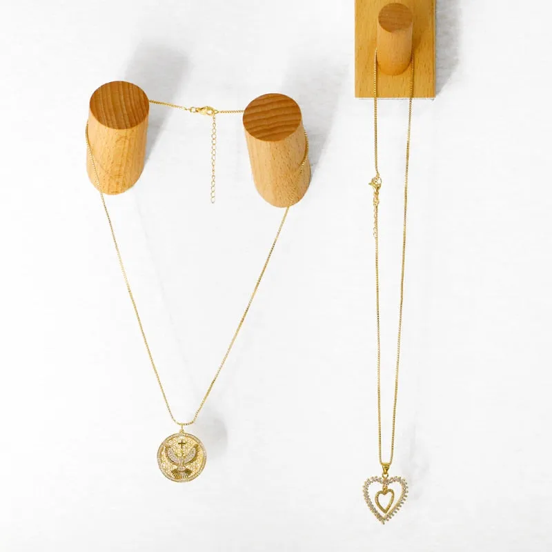 Double Heart Necklace For Women Round Hollow Eagle Cross Pendant Necklace