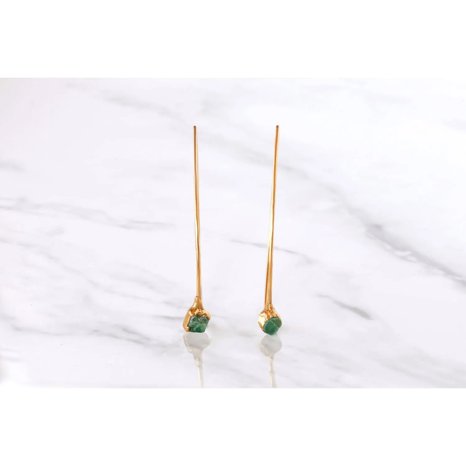 Edgy Raw Emerald Drop and Dangle Earrings