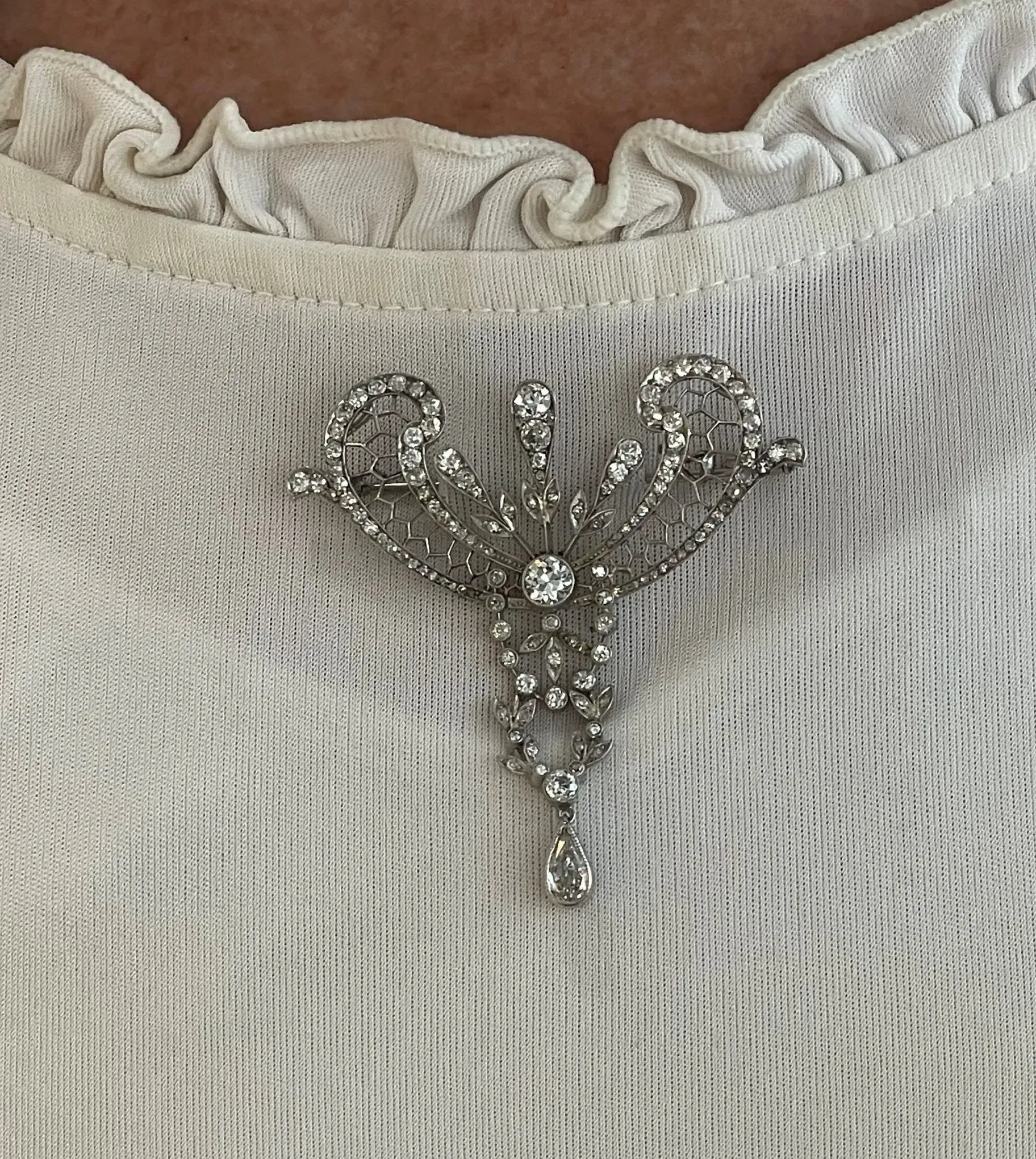 Edwardian Diamond Festoon Brooch with Old European Cut Diamonds
