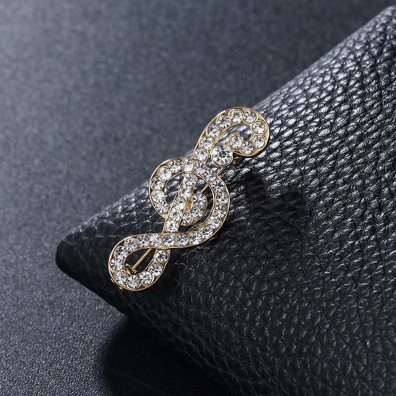 Elegant Rhinestones and Pearl Adorned Musical Signs Brooch Pins