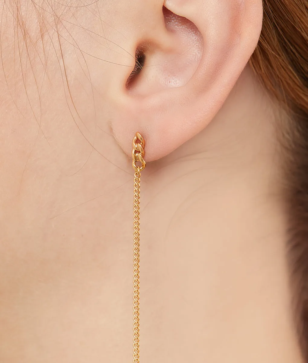 Elsa Earring, Hanging Chain Single, Gold