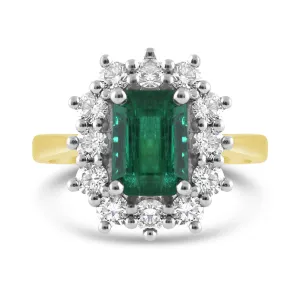 Emerald Cut Emerald & Diamond Cluster Ring