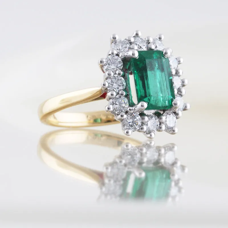 Emerald Cut Emerald & Diamond Cluster Ring