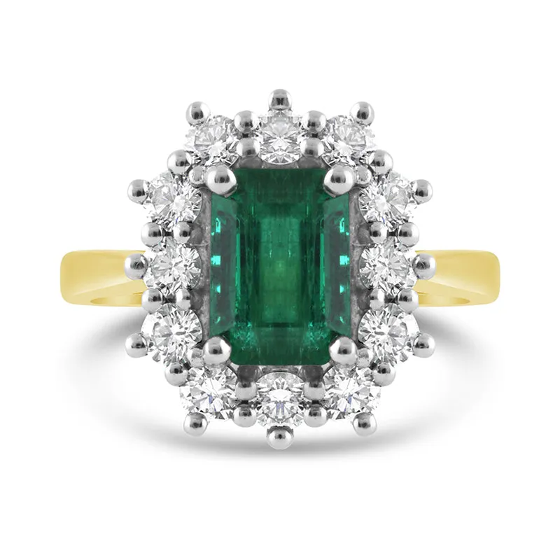 Emerald Cut Emerald & Diamond Cluster Ring