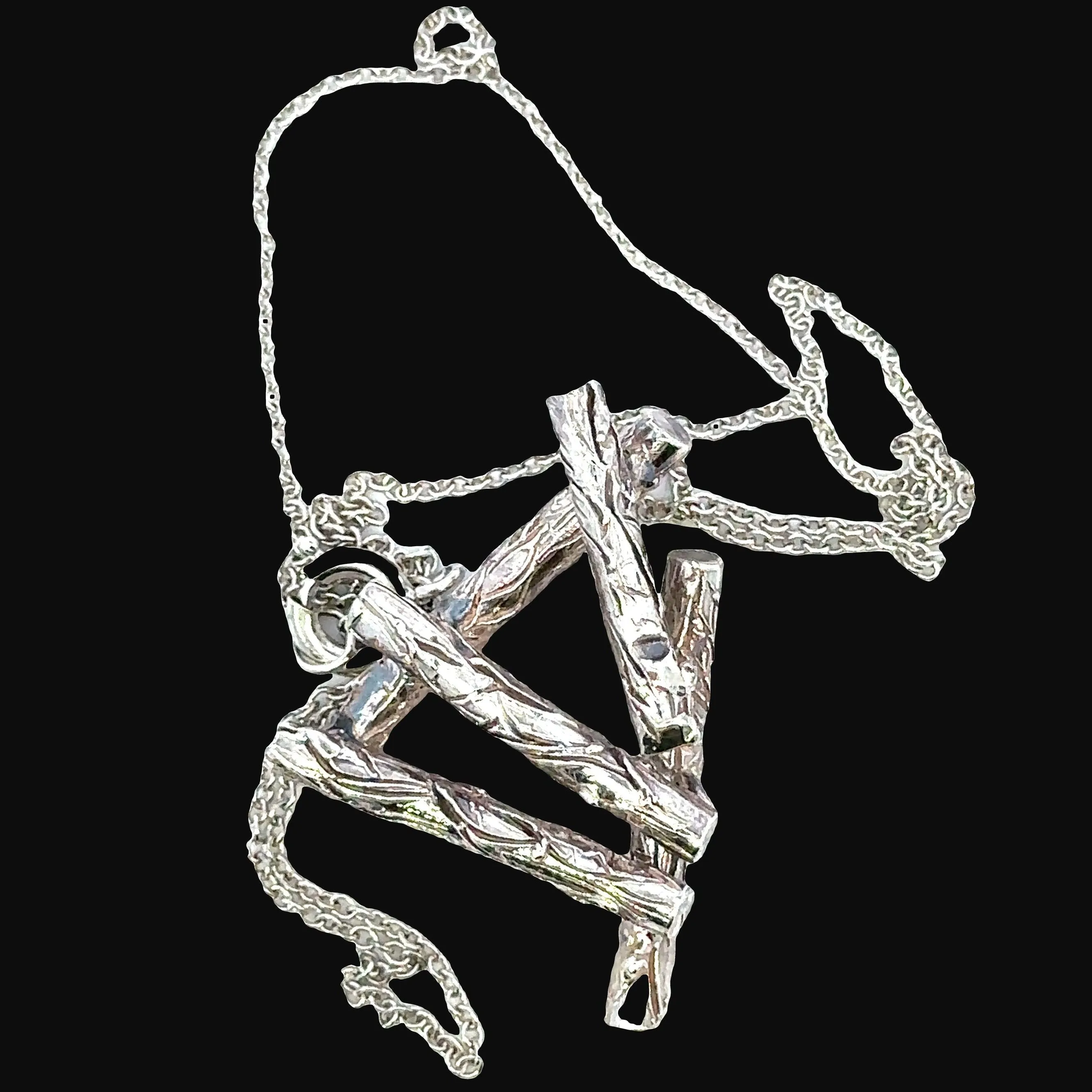 Exquisite Silver Branch Pendant with Chain