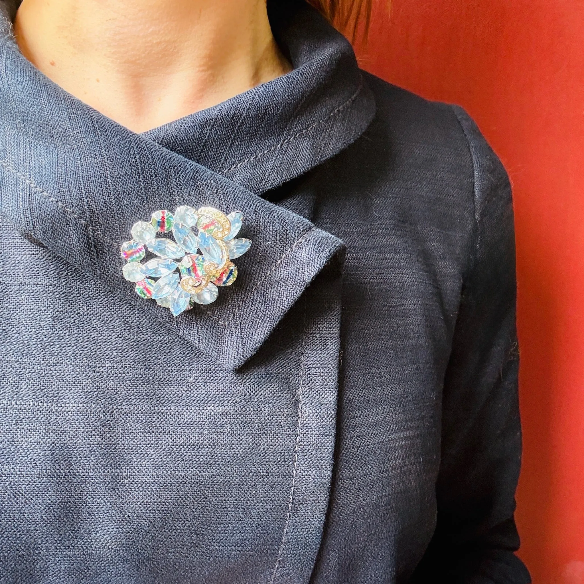 Fabulous Eisenberg Brooch with Watermelon Crystals