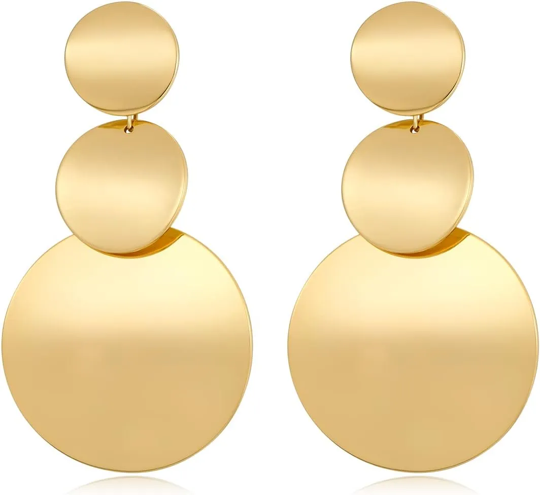 FAMARINE Gold Silver Disc Dangle Earrings for Women