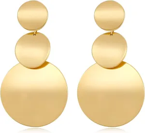 FAMARINE Gold Silver Disc Dangle Earrings for Women