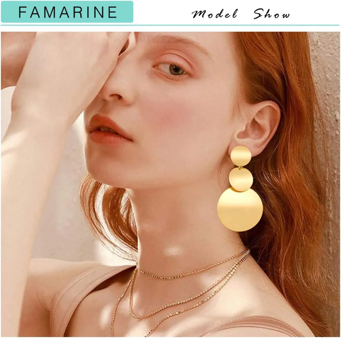 FAMARINE Gold Silver Disc Dangle Earrings for Women