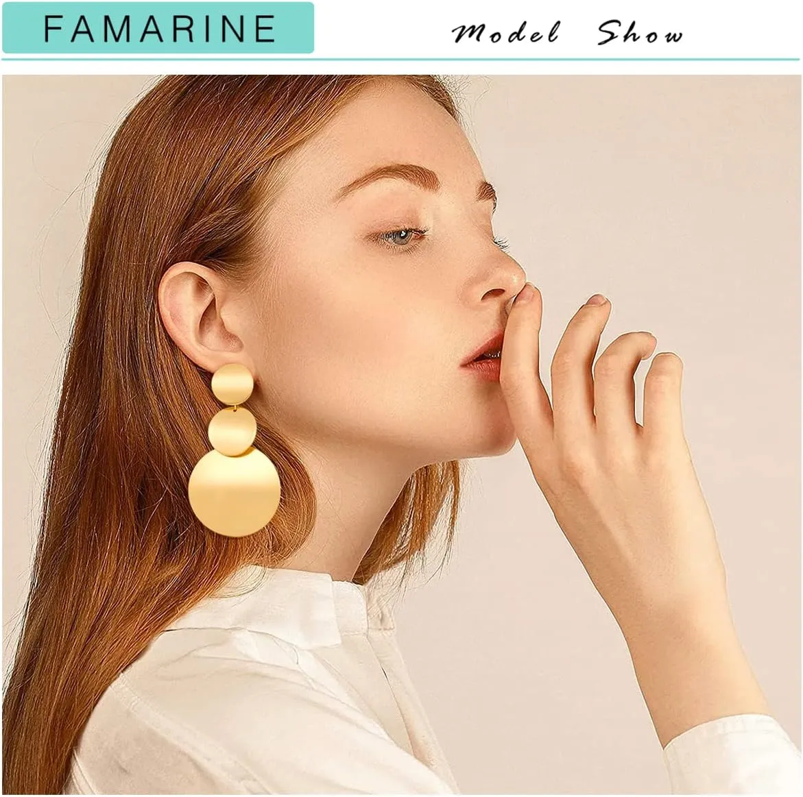FAMARINE Gold Silver Disc Dangle Earrings for Women