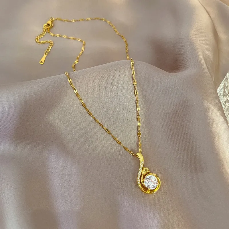 Fashion Shine Cubic Zirconia Waterdrop Necklace Women