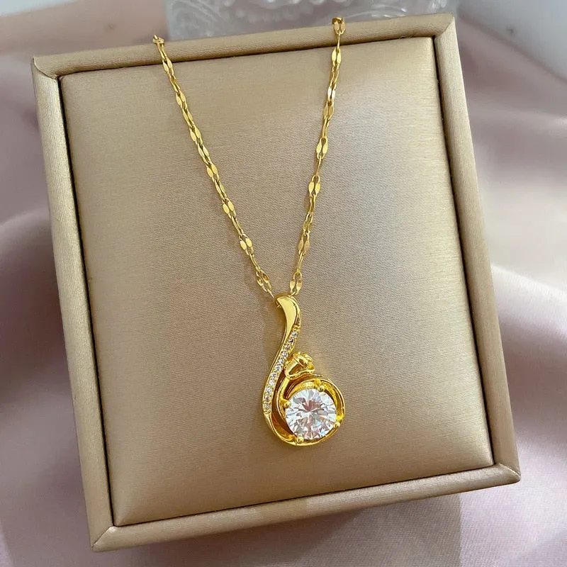 Fashion Shine Cubic Zirconia Waterdrop Necklace Women