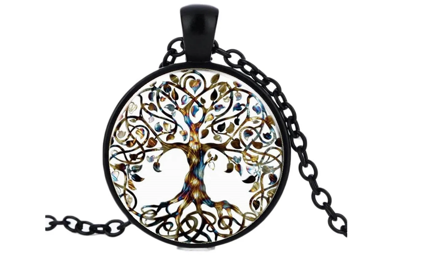 Fashion Style Life Tree Time Gem Glass Pendant Necklace