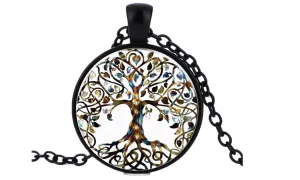 Fashion Style Life Tree Time Gem Glass Pendant Necklace