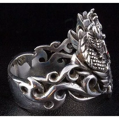 Garnet Medieval Dragon Men's Ring