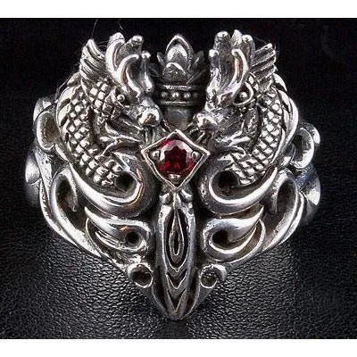 Garnet Medieval Dragon Men's Ring