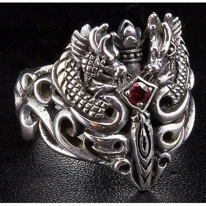 Garnet Medieval Dragon Men's Ring
