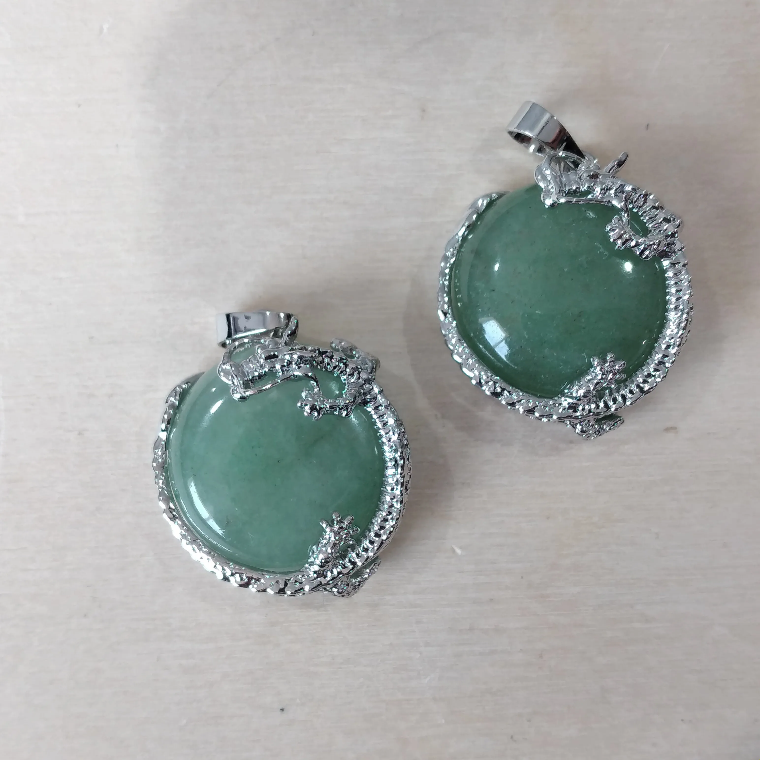 Gemstone Round Dragon Pendant