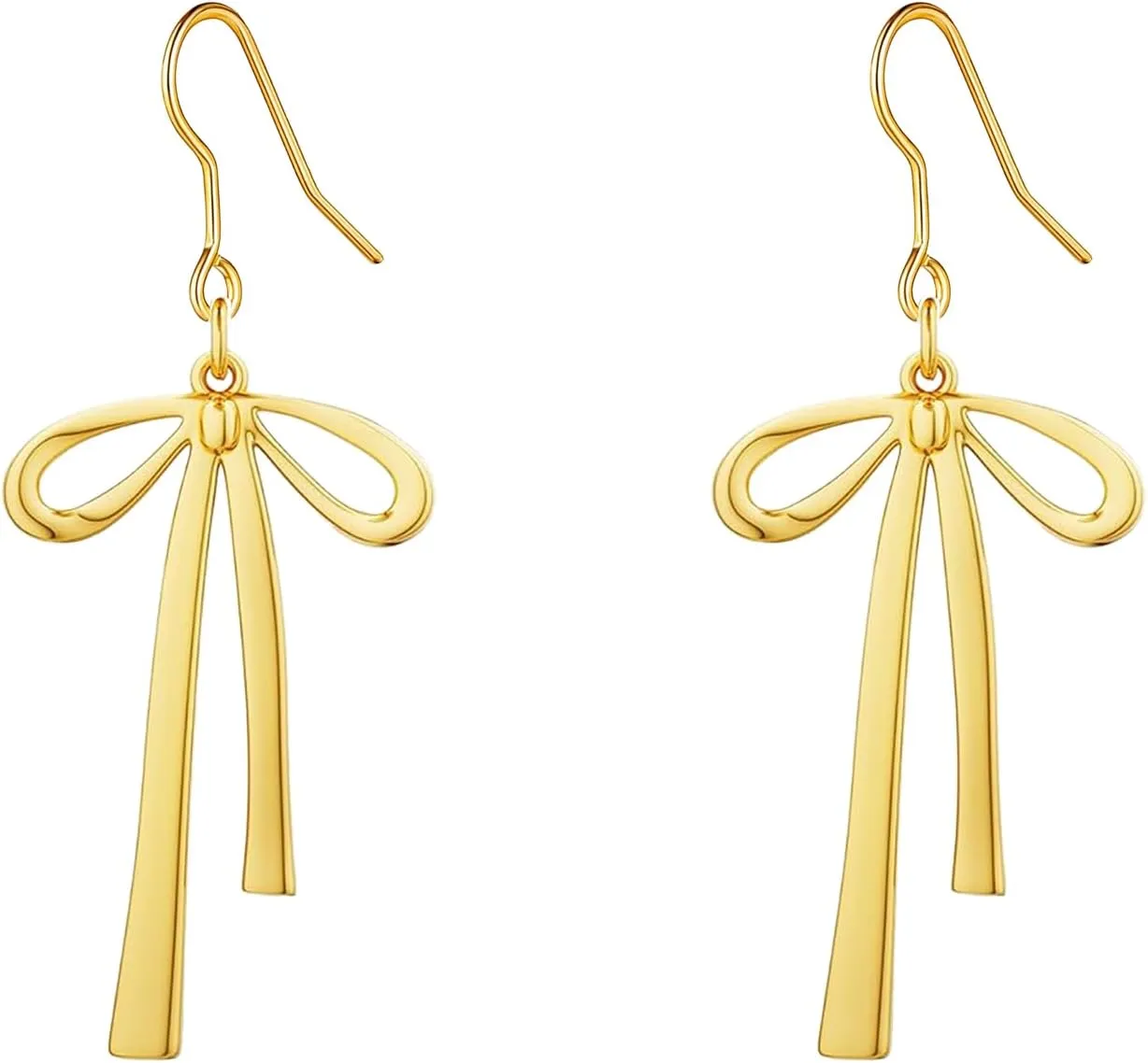 Gold Bow Earrings for Women Trendy, Cute Bow Stud Earring 14k Gold Plated Dainty Ribbon Pearl Bow Drop Dangle Earrings Hypoallergenic Gold Earrings Sparkly Christmas Earrings for Women Jewelry Gift
