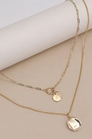 Gold Double Layer Circle Drop Pendant Necklace