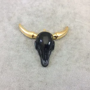 Gold Finish Electroplated Black Acrylic Bull/Steer Skull Shaped Focal Pendants - Measuring 60mm x 47mm Approximately - Sold Individually