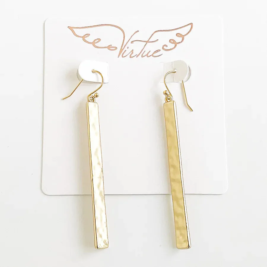 Gold Hammered Bar Earrings
