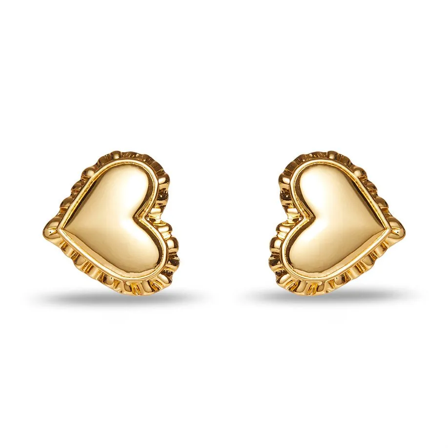GOLD HEART RUFFLE BUTTON EARRINGS