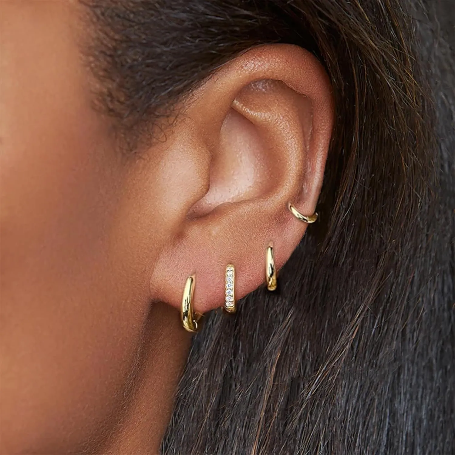 Gold Hoop Earrings Set for Women, 14K Gold Plated Lightweight Earrings Sets for Multiple Piercing, Hypoallergenic Chunky Trendy Gold Earrings for Women Jewelry