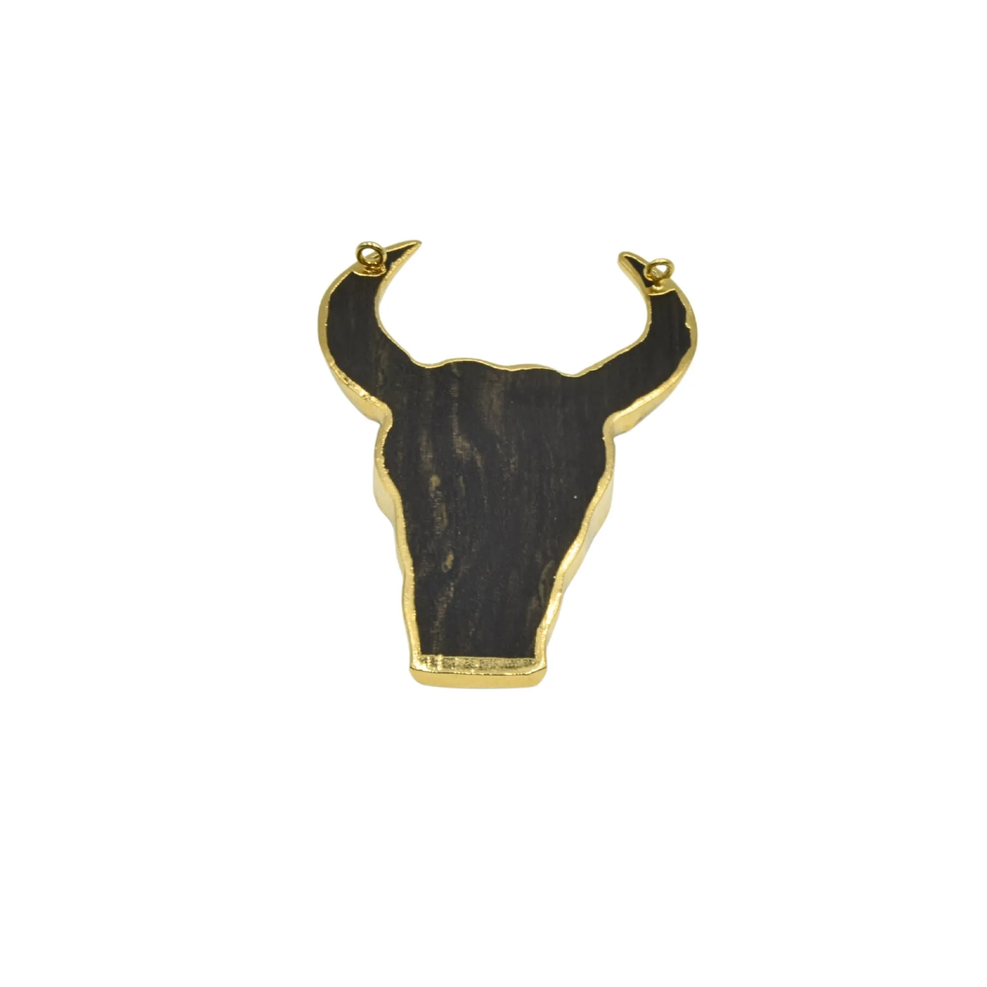 Gold Plated Carved Black Wooden Bull/Steer Shaped Focal Pendants - Measuring 48mm x 70mm Approximately - Two rings-Sold Individually