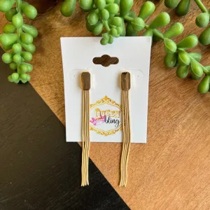 Gold Rectangle Skinny Dangle Earrings