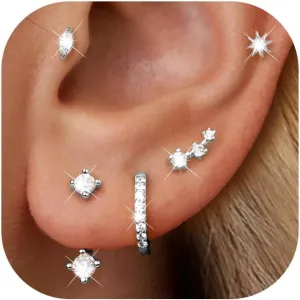 Gold Stud Earrings for Women, 6 Pairs 14K Hypoallergenic Cartilage Earrings for Multiple Piercing, Dainty Small Stackable Hoop Ball Earrings Set